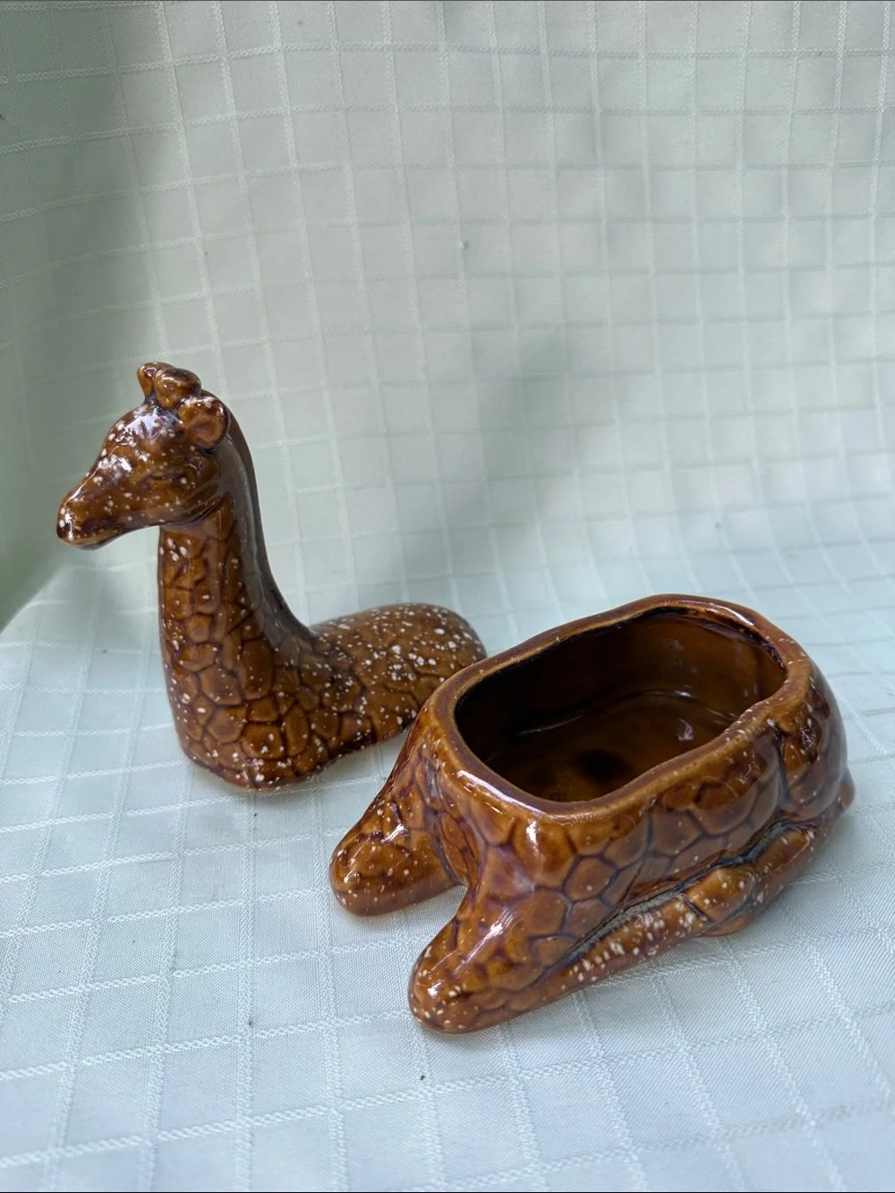 Vintage Brown Ceramic Giraffe Jewelry Organizer Sculpture